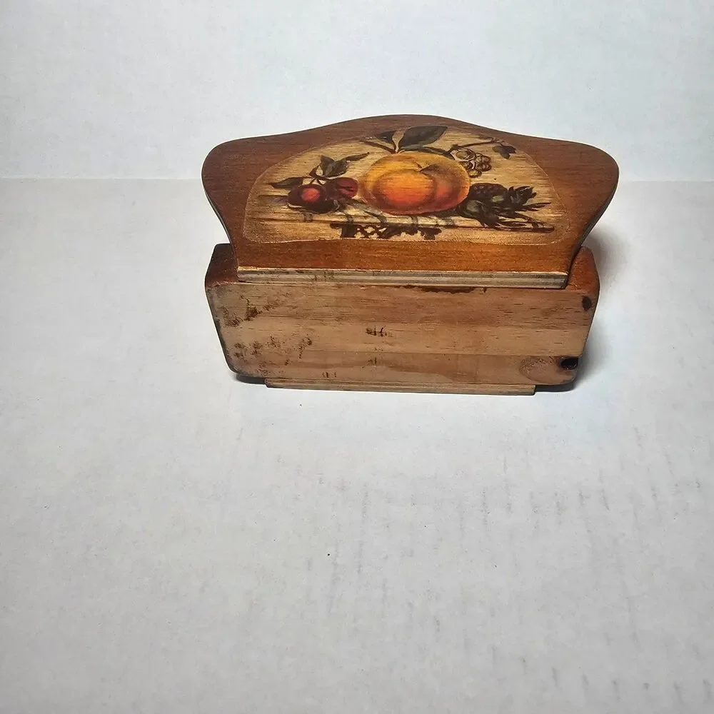 Vintage Wood Napkin Holder Chic Kitchen Collectible Peaches Cottagecore